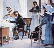 Ren Laennec, auscultating a patient
