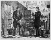 cartoon: A farmer paying his newspaper subscription to the  Podunk Weekly Bugle with farm produce